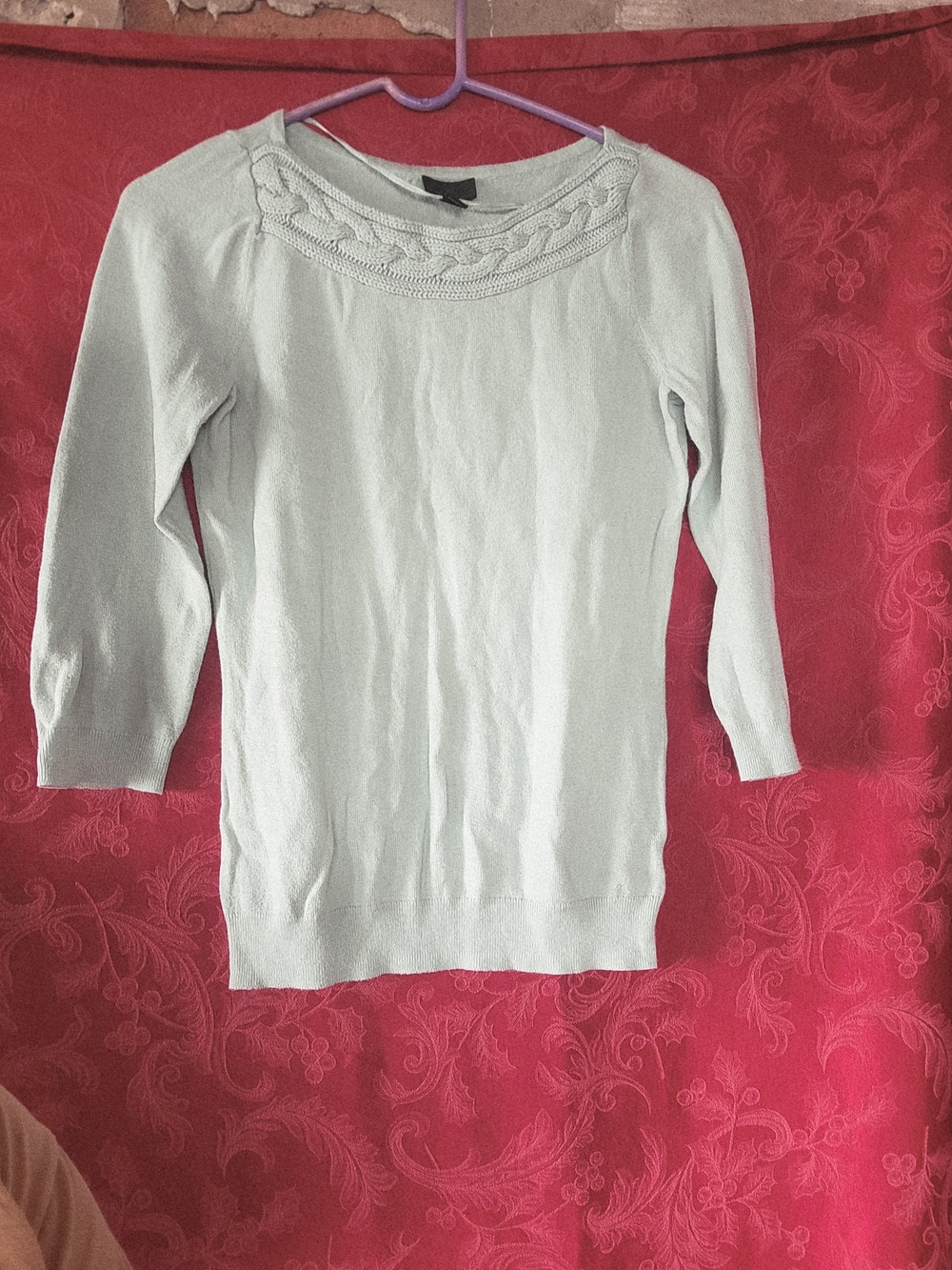 Worthington Women Turquoise Braided Neckline Long Sleeve Knit Top Size S
